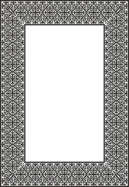 Kazak ulusal kare siyah tek renkli süs çerçevesi. Etnik model. Göçebe kültürü yansıtan dikdörtgen. Tasarım ve tekstil için uygun