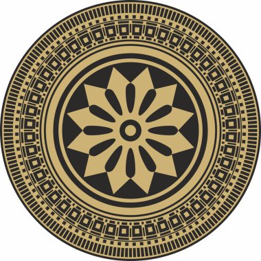 Asurluların altın ve siyah süslemeleri. Çember, sınır, Mezopatamya çerçevesi. Şablon, kadim doğunun yüzüğü.