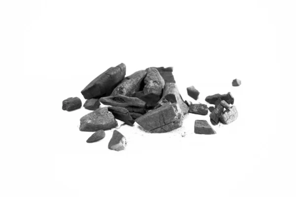 Kleiner Haufen Schwarzer Holzkohle Auf Weißem Hintergrund — Stockfoto