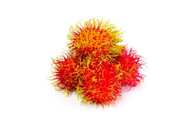 Beyaz zemin üzerinde taze kırmızı rambutan web sitesi veya kitap sayfası yapmak için kullanılır