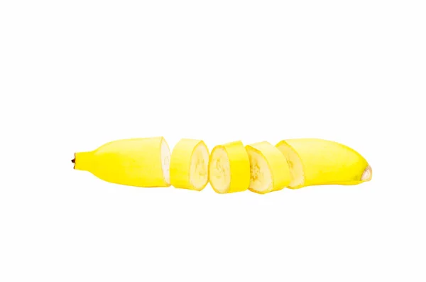 Deliciosas Rodajas Plátanos Amarillos Agricultura Madura Aislados Sobre Fondo Blanco — Foto de Stock