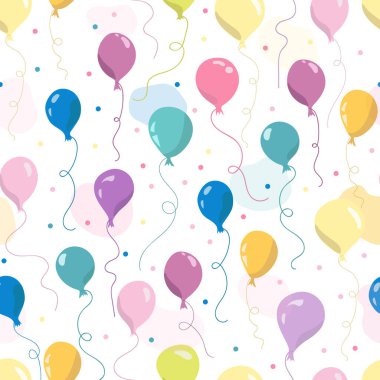 Hava balonları ve yıldızlarla kusursuz desen. Duvar kağıtları için kusursuz desen, çocuklar için tekstil, kartlar, kırtasiye, ambalaj.