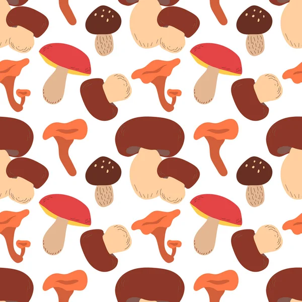Herbstnahtloses Muster mit Pilzen. Herbstvektormuster. — Stockvektor