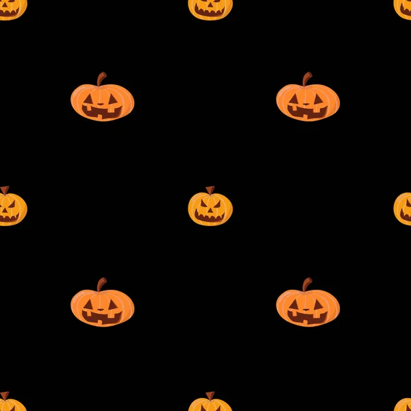 Halloween holiday, seamless pattern with pumpkin on black background. — Stock Vector