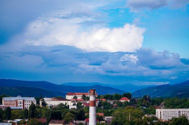 Şehir manzarası, gökyüzü, doğa, dağ, manzara, şehir, kasaba, seyahat, bulutlar, yaz, deniz, köy, tepe, Avrupa, panorama,