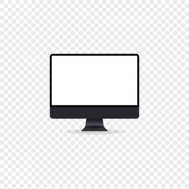 Bilgisayar monitörü simgesi. Gerçekçi tasarım. Vektör EPS 10. Şeffaf arkaplanda izole.