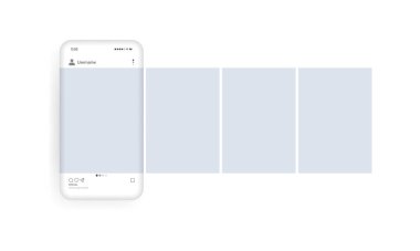 Mobil sosyal ağ ekran modeli veya ağ kurye sayfa şablonu. Hafif temalı. Fotoğraf galerisi. Vektör EPS 10. Beyaz arkaplanda izole.