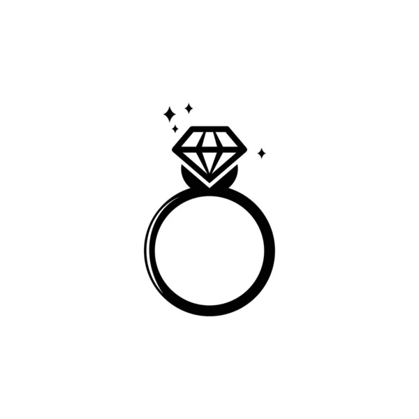 Förlovning Eller Vigselring Med Diamantikon Svart Vektor Eps Isolerad Vit — Stock vektor