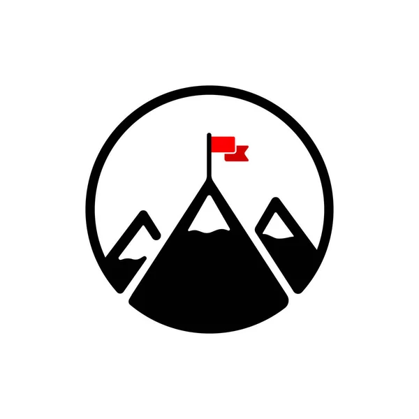 Mountain Flag Top Icon Black Mission Concept Goal Success Vector — Stock Vector