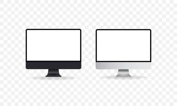 Realistic Computer Monitor Icon Set Screen Vector Eps Isolated Transparent — Stock Vector