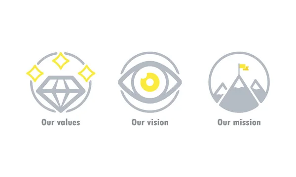 Unsere Werte Unsere Vision Und Unsere Mission Geschäftszielkonzept Vektor Eps — Stockvektor