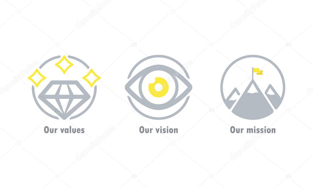 Our values, vision and mission icon. Business goal concept. Vector EPS 10. Isolated on white background.