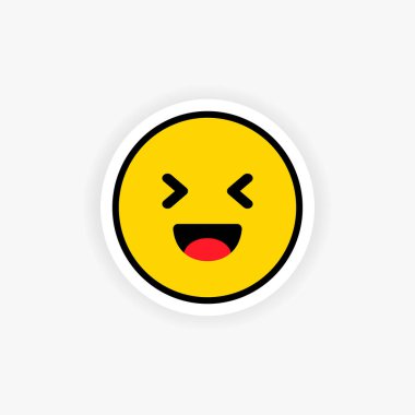 Gülen emoji etiketi. Gülün. Mutluluk duygusu. Şakaydı. Vektör EPS 10. Beyaz arkaplanda izole.