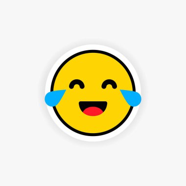 Gülen emoji etiketi ve gözyaşları. Komik bir ifade. Şakaydı. Ruh hali. Vektör EPS 10. Beyaz arkaplanda izole.