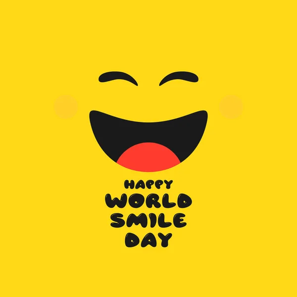 Día Sonrisa Mundial Cartel Amarillo Smiley Sonríe Con Lengua Banner — Archivo Imágenes Vectoriales