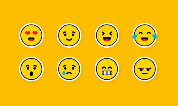 Emoji Sticker Set Emoticon Icoon Plat Emoticons Collectie Vector Eps — Stockvector