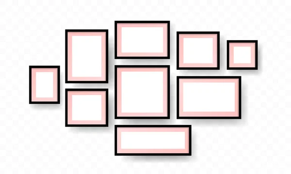 带有阴影 边框和阴影的空白相框 墙上的黑色相框 正方形边框博物馆中照片或图像图片的空框架 — 图库矢量图片