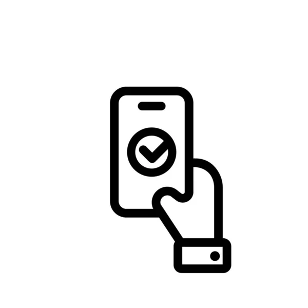 Mão Segurando Ícone Telefone Preto Marcar Marca Tela Smartphone Vetor — Vetor de Stock