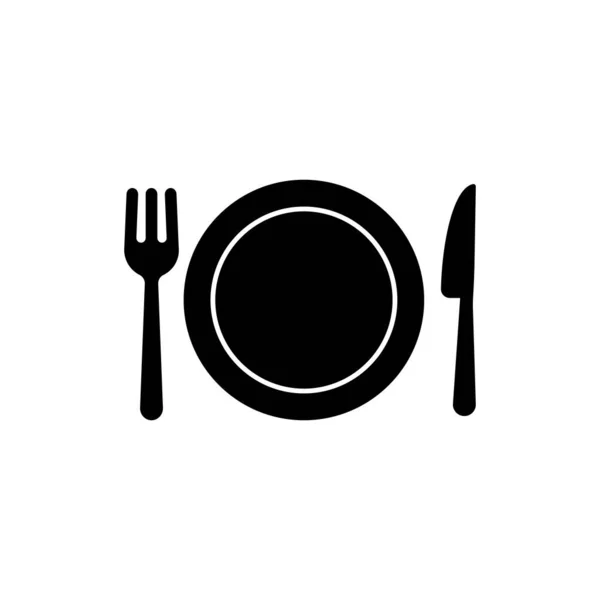 Restaurant Menu Icon Black Plate Fork Knife Dinner Icon Food — Stock Vector