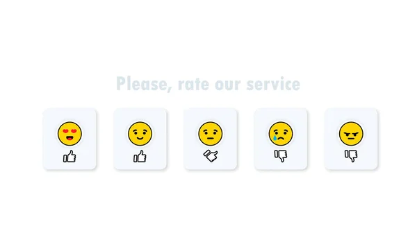 Feedback Umfrage Symbol Gesetzt Fünf Emoticons Mit Handdaumen Bewertungen Oder — Stockvektor