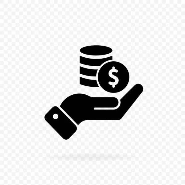 Hand Met Munten Pictogram Logo Geld Hand Dollar Munt Pictogram — Stockvector