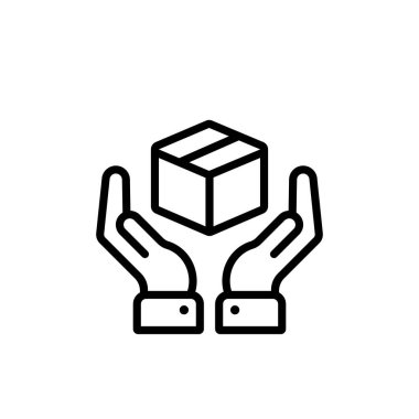 El ele tutuşma kutusu. Noktayı al, siparişi al, paketi al, teslimat hizmetlerini al. Teslimat sembolü. Paket izleme vektörü. Web siteleri için vektör düz çizgi film çizimi