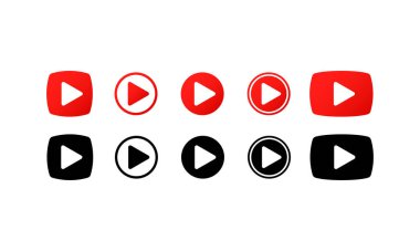 Kırmızı ve siyah oyun ikonu seti. Multimedya düğmeleri. Web siteleri ve pankartlar için vektör düz çizim çizimi