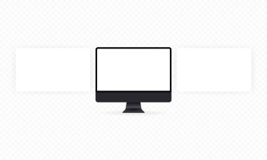 Space gray computer monitor mockup with blank web wireframing pages. The concept of web design. A layout to show a responsive app or web project. Vector illustration clipart