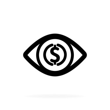 Göz simgesinde dolar işareti. Web tasarımı için göz simgesinde dolar işareti. Vektör EPS 10. Beyaz arkaplanda izole.