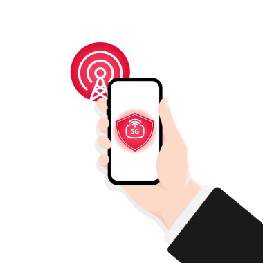 5G ağ kablosuz sistemleri ve internet. İletişim ağı. Vektör illüstrasyonu.