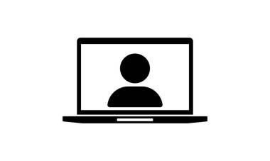 Laptop kullanıcısı. Ekranda kişi simgesi olan dizüstü bilgisayar, kişisel bilgiler, ekran avatar çizimi. Vektör illüstrasyonu