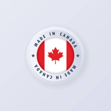 Kanada malı. Kanada yapımı. Kanada kalite amblemi, etiket, işaret, düğme, rozet. Kanada bayrağı. Kanada sembolü. Vektör çizimi. EPS10