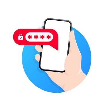 İki basamaklı kimlik doğrulama vektör çizimi. Akıllı telefon güvenlik girişi ya da imzası. İki aşamalı yetki kavramı. Akıllı telefondan doğrulama. Vektör illüstrasyonu