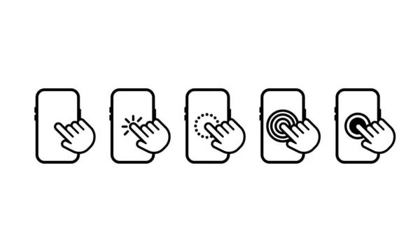 Handscherm Smartphone Pictogram Smartphone Scherm Met Klikkende Vinger Cursor Icoon — Stockvector