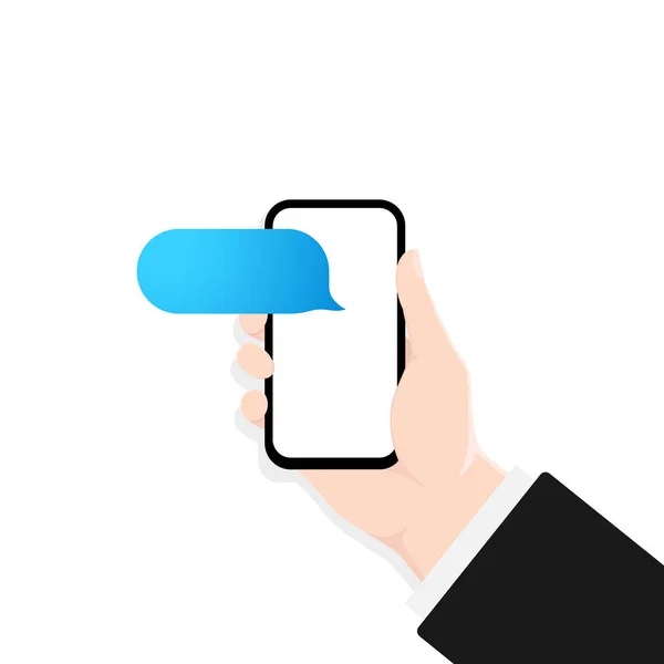 Mão Segurando Smartphone Com Ilustração Janela Diálogo Mensagem Branco Discurso — Vetor de Stock