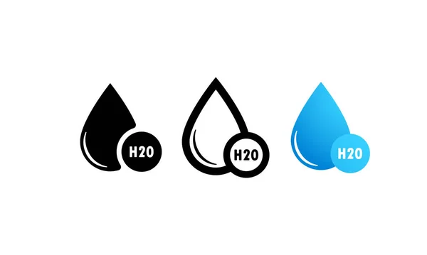 H2O Pictogram Zwart Blauw Waterdruppel Pictogram Logo Chemische Formule H2O — Stockvector