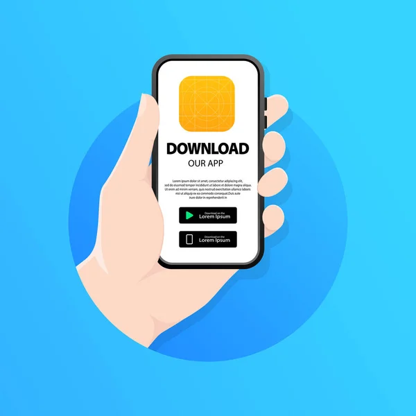 Downloadseite Der Mobil App Aufgesetzt Smartphone Mit Leerem Bildschirm Für — Stockvektor