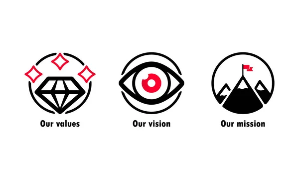 Unsere Werte Unsere Vision Und Unsere Mission Geschäftszielkonzept Wertesymbol Vision — Stockvektor