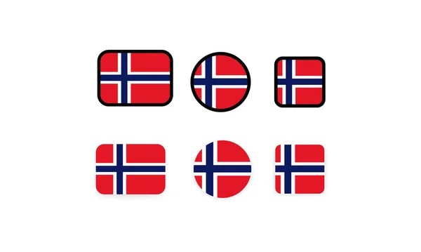 Sada Vlajek Norska Národní Norská Vlajka Norský Symbol Vektorová Ilustrace — Stockový vektor