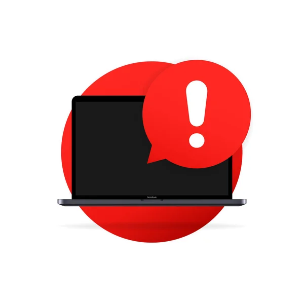 Notificação Laptop Bolha Fala Com Ícone Ponto Exclamação Tela Notificação — Vetor de Stock