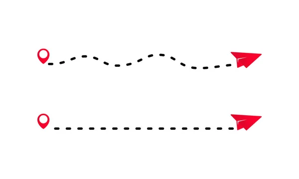 Rött Papper Flygplan Med Ett Spår Flygplanets Väg Resor Och — Stock vektor