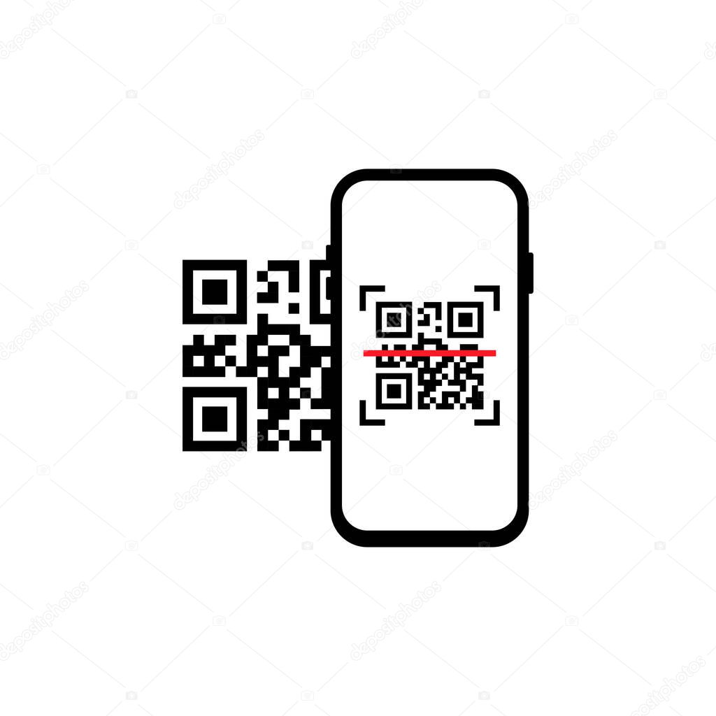 QR code scanning or capture mobile phone. Read bar code, mobility, generating app, coding. Icon recognition or reading qr code in flat style.