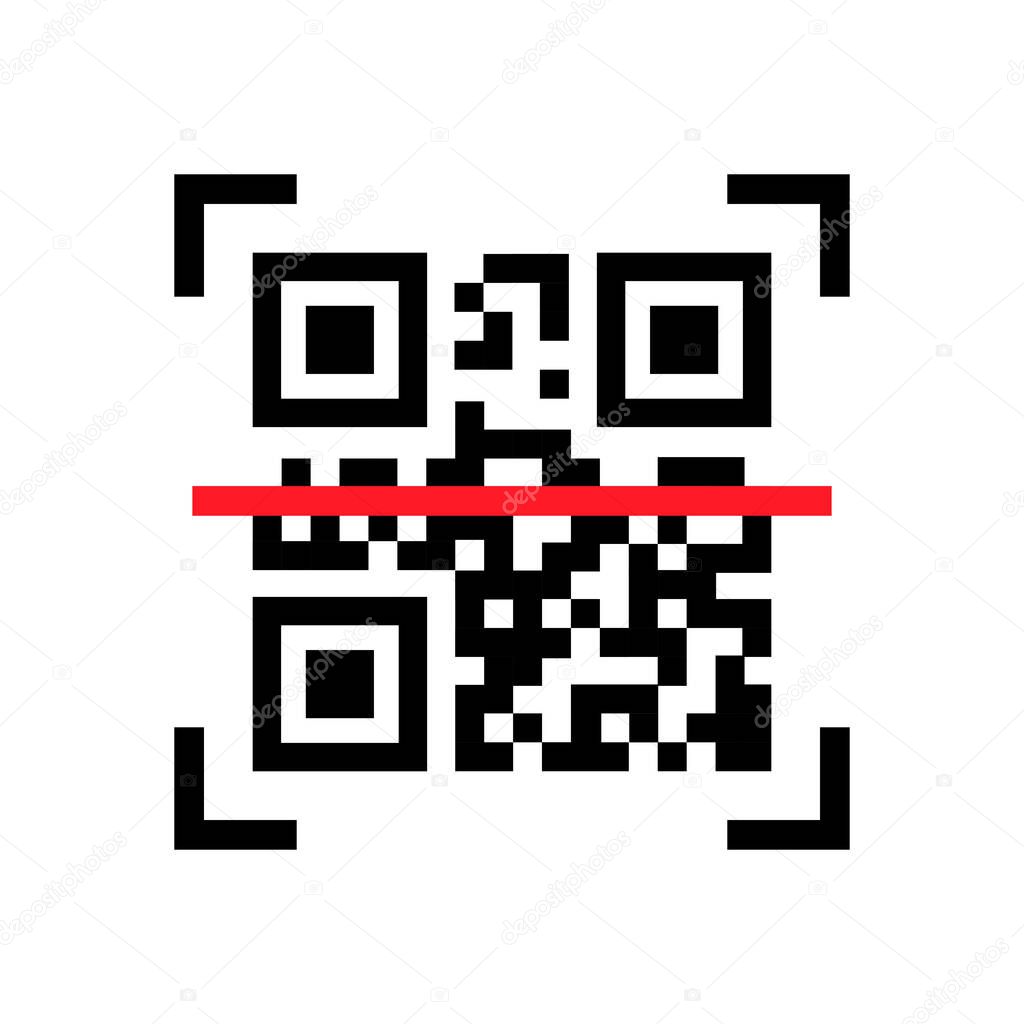 QR code scanning. Scan me. Read bar code, mobility, generating app, coding. Icon recognition or reading qr code in flat style.