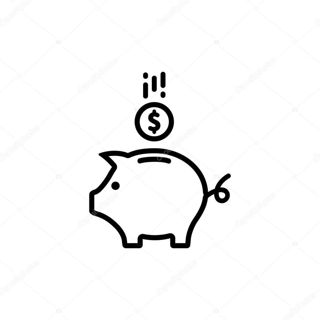Piggy bank line icon vector. Piggy bank with coin. Dollar. Vector illustration.