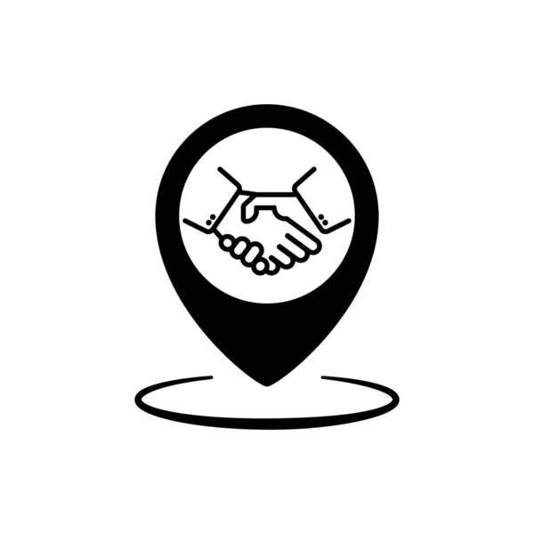 Ikona Partnerství Dohoda Úspěchu Značka Ukazovátka Mapě Handshake Logo Místa — Stockový vektor