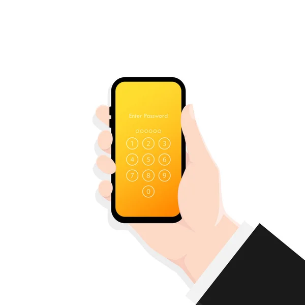 Bildschirmsperre Hand Hält Smartphone Bildschirmsperre Passcode Schnittstelle Schnittstelle Für Sperrbildschirm — Stockvektor