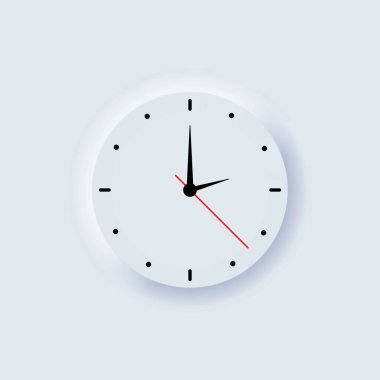 Beyaz duvar ofis saat simgesi. Zaman ve saat simgeleri. Vector mobil ui. Nörofik UI UX beyaz kullanıcı arayüzü. Neumorfizm.
