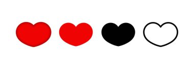 Kalp ikonu ayarlandı. İşaret gibi. Sosyal medya konsepti. Romantik bir ilişki. Sevgililer Günün kutlu olsun. Vektör EPS 10. Beyaz arkaplanda izole.