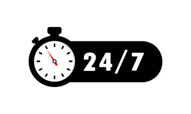 7 / 24 servis simgesi. Destek işareti. Vektör EPS 10. Beyaz arkaplanda izole.