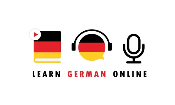 Ucz Się Niemieckiego Banera Online Kurs Wideo Edukacja Odległość Seminarium — Wektor stockowy